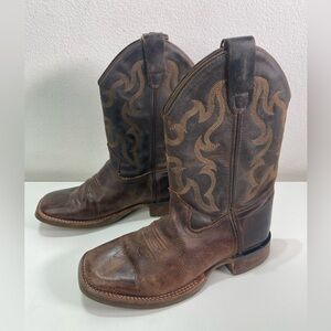 Old West Leather Boots Kids 2D Cowboy Two Tone Color Block Brown Western Outdoor